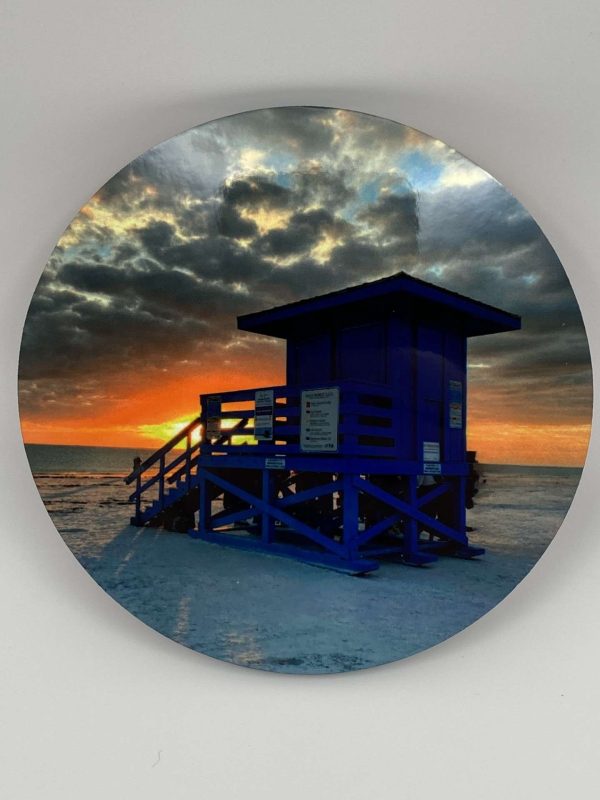 Siesta Key Blue Lifeguard Stand - Round Hardboard Coaster