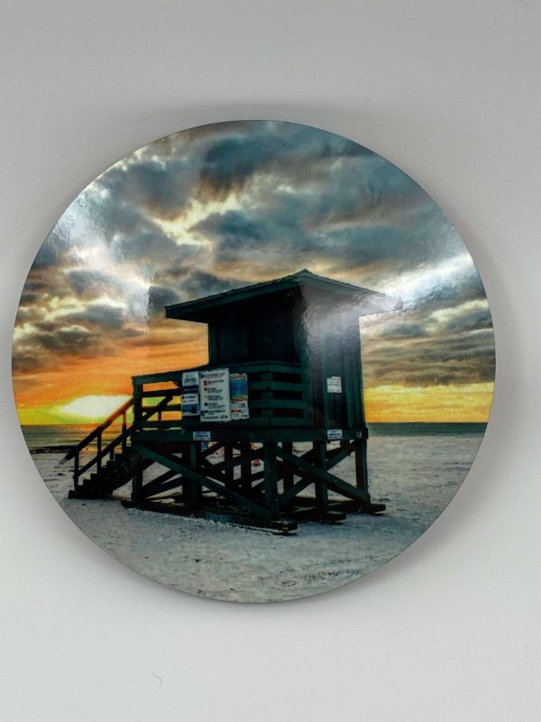 Siesta Key Green Lifeguard Stand - Round Hardboard Coaster