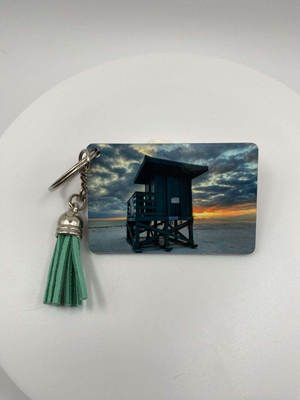 Key Chain with tassle - Siesta Key Green Lifeguard Stand