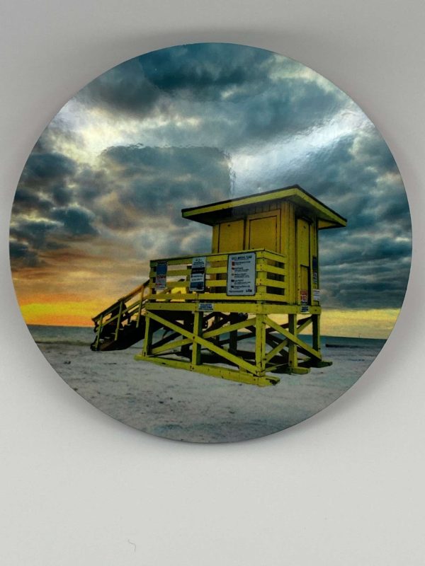 Siesta Key Yellow Lifeguard Stand - Round Hardboard Coaster