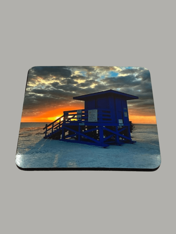 Siesta Key Blue Lifeguard Stand - Square Hardboard Coaster