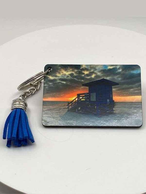 Key Chain with tassle - Siesta Key Blue Lifeguard Stand