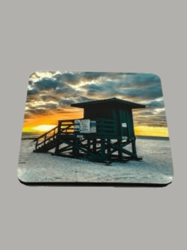 Siesta Key Green Lifeguard Stand - Square Hardboard Coaster