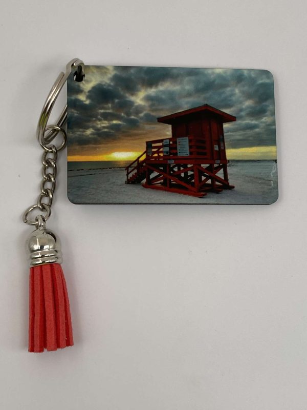 Key Chain with tassle - Siesta Key Red Lifeguard Stand