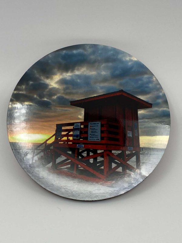 Siesta Key Red Lifeguard Stand - Round Hardboard Coaster