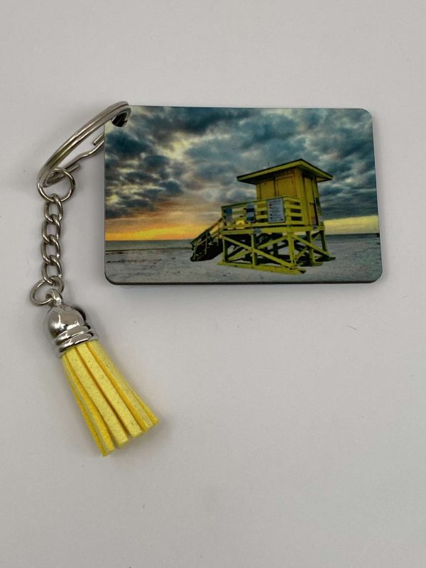 Key Chain with tassle - Siesta Key Yellow Lifeguard Stand