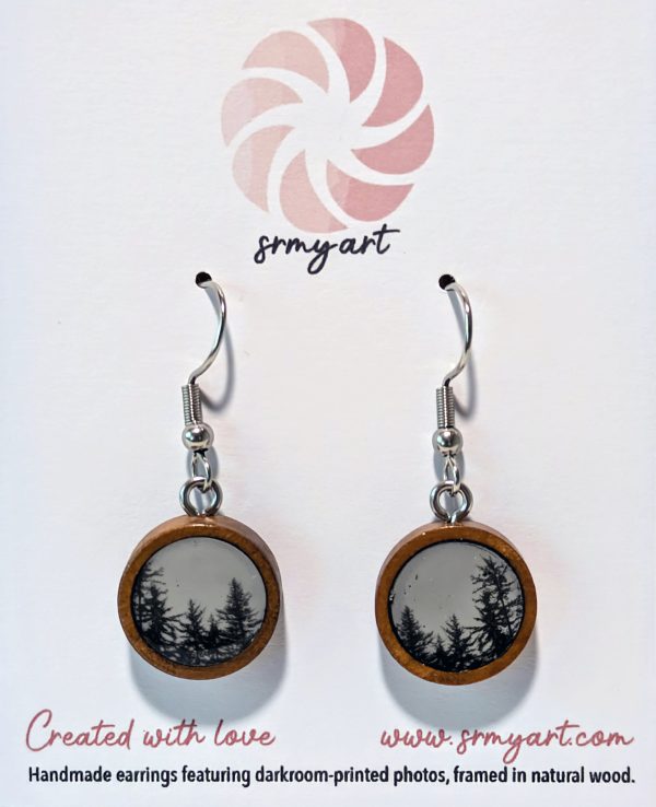 Handmade Wooden Earrings with Darkroom-Printed "Alaskan Rainforest" Photograph - Image 2