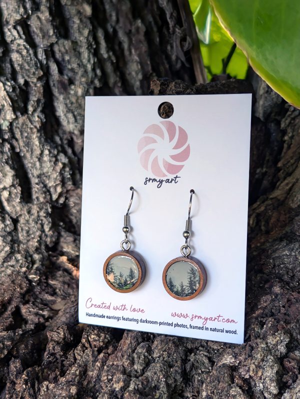 Handmade Wooden Earrings with Darkroom-Printed "Alaskan Rainforest" Photograph