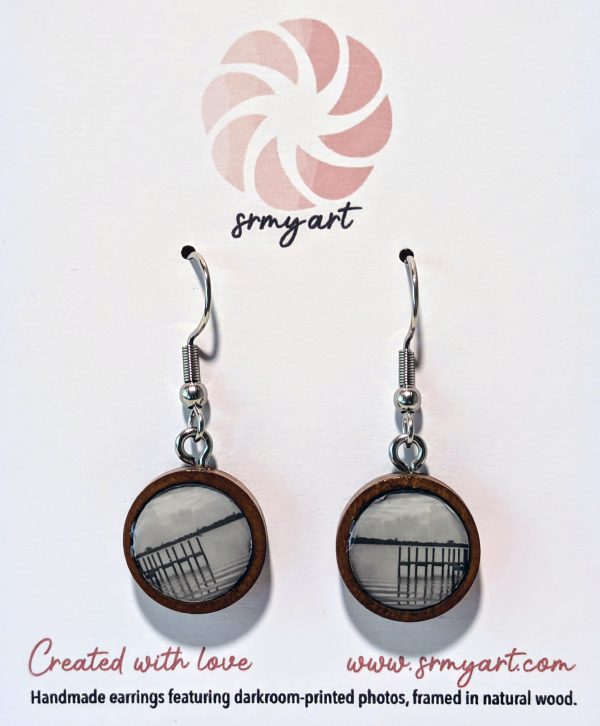 Handmade Wooden Earrings with Darkroom-Printed "Cherokee Street Park Sunset" Photograph - Image 2