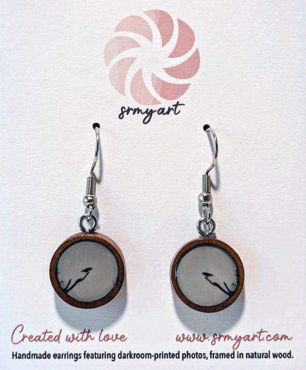 Handmade Wooden Earrings with Darkroom-Printed "Contemplation" Photograph - Image 2