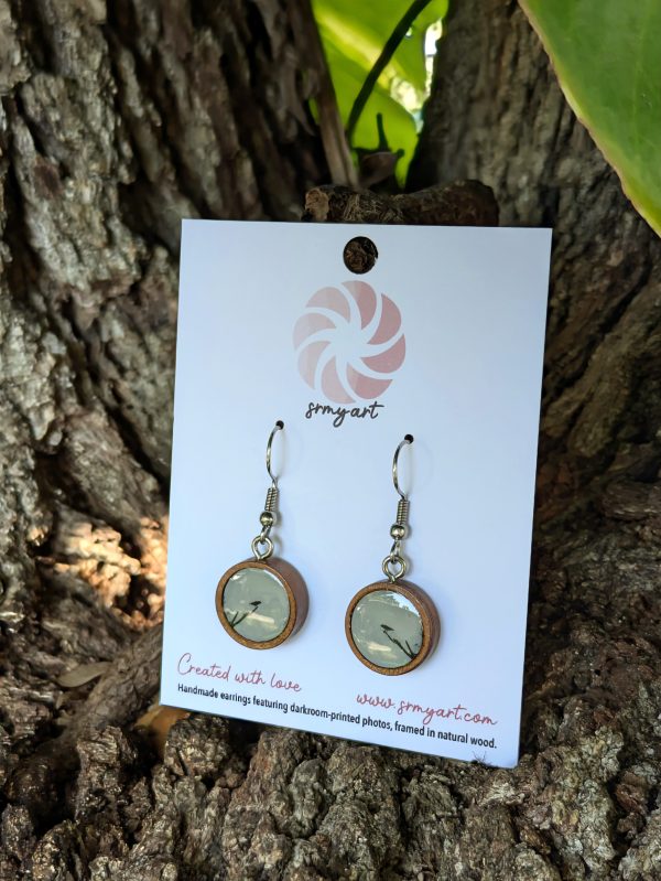 Handmade Wooden Earrings with Darkroom-Printed "Contemplation" Photograph