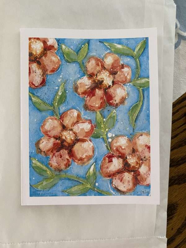 Note Card - Single - Four Scarlet Flowers