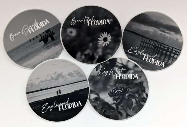 Set of 5 Beautiful Florida Photography Stickers | Coastal Nature Scenes | Black & White Analog Photography