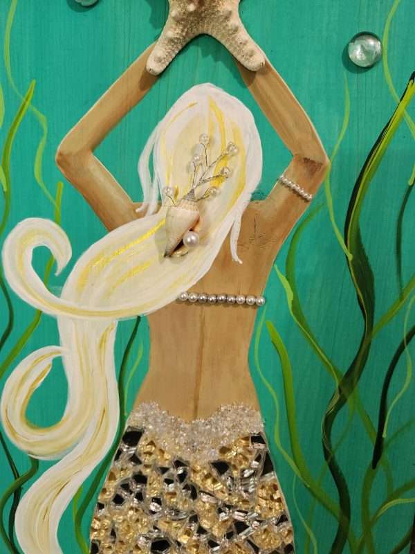 Blonde mermaid on 4 foot wood - Image 2