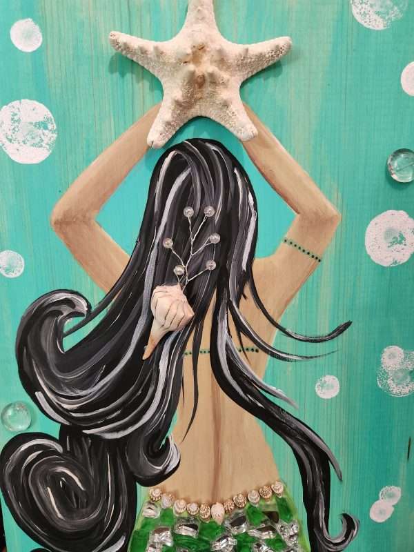 Dark-hair mermaid on 4 foot wood - Image 4