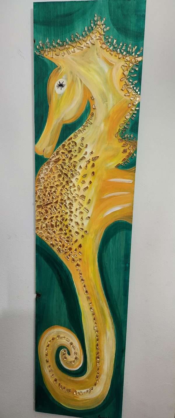 "Sunny Times" seahorse on 4 foot wood