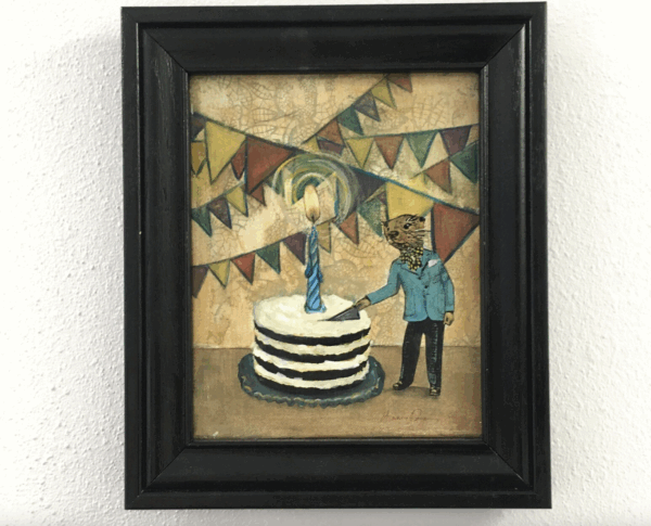 Otter with Cake Mixed Media Painting