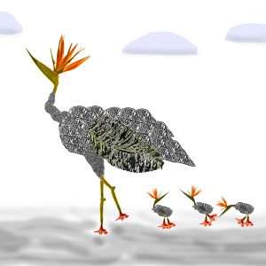 Bird of paradise with chicks art print 8.5x11