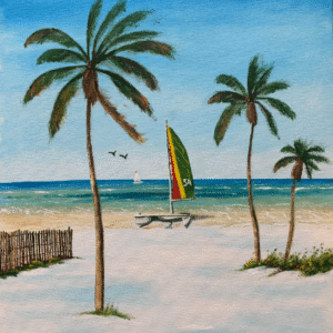 In Paradise With Catamaran On The Beach