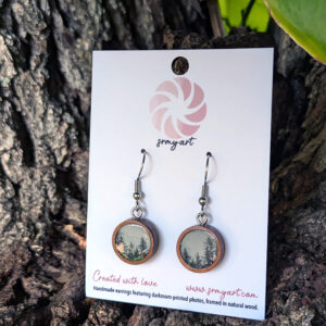 Handmade Wooden Earrings with Darkroom-Printed "Alaskan Rainforest" Photograph
