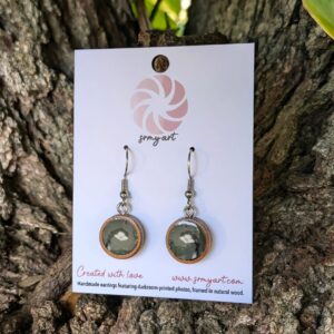 Handmade Wooden Earrings with Darkroom-Printed "Beach Lamp" Photograph