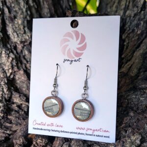Handmade Wooden Earrings with Darkroom-Printed "Cherokee Street Park Sunset" Photograph