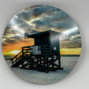 Siesta Key Green Lifeguard Stand - Round Hardboard Coaster