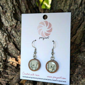Handmade Wooden Earrings with Darkroom-Printed "Hawk" Photograph