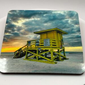 Siesta Key Yellow Lifeguard Stand - Square Hardboard Coaster