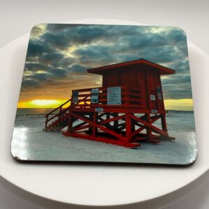 Siesta Key Red Lifeguard Stand - Square Hardboard Coaster