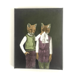 Fox Siblings Mixed Media Painting