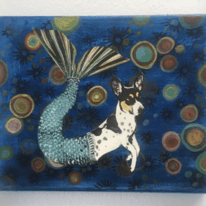 Mermaid Dog Mixed Media Painting