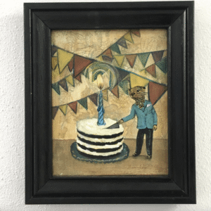 Otter with Cake Mixed Media Painting