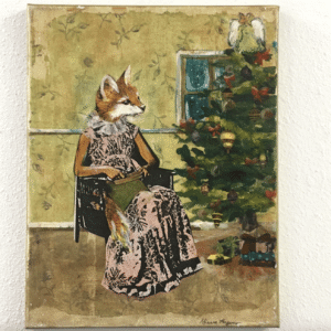Fox Christmas Mixed Media Painting