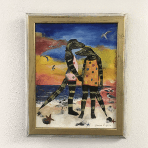 Sunset Alligators Mixed Media Painting