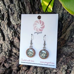 Handmade Wooden Earrings with Darkroom-Printed "Swamp Sunflower" Photograph