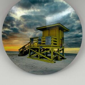 Siesta Key Yellow Lifeguard Stand - Round Hardboard Coaster