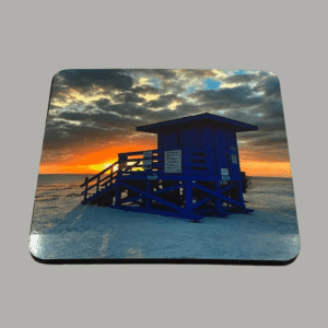 Siesta Key Blue Lifeguard Stand - Square Hardboard Coaster