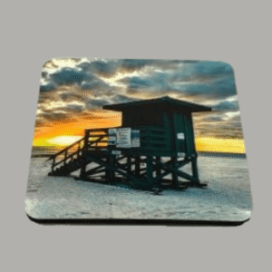 Siesta Key Green Lifeguard Stand - Square Hardboard Coaster