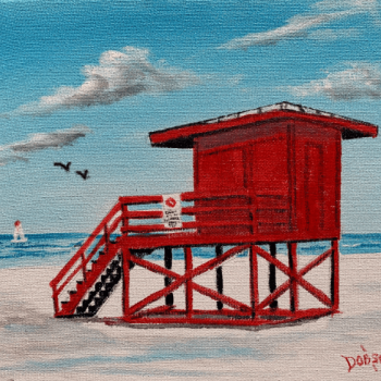 Art - #1124224 - Red Lifeguard Stand - 9x12