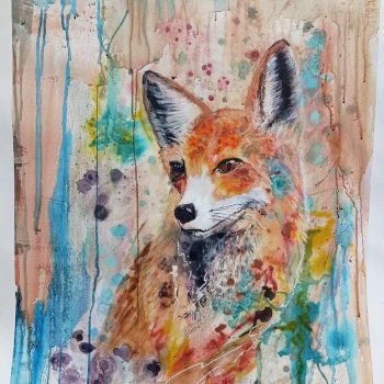 Mixed Media Painting by Jasmine of Jasmine's Art n Designz Studio depicting a cute fox in an soft abstract composition